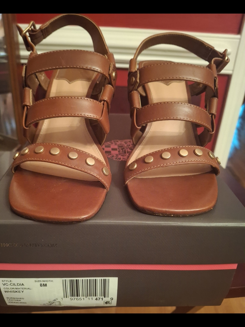 Vince Camnto Women's Whiskey Brown Studded Leather Sandals